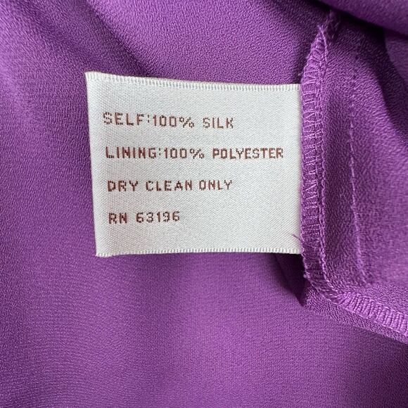 Suzie Chin For Maggy Boutique Women Silk Dress Sz 14 Purple Ruffle Racerback - Picture 14 of 15